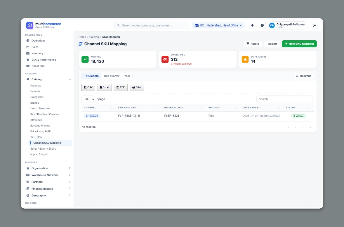 ALA 3PL catalog - channel SKU mapping between marketplace SKUs and internal SKUs