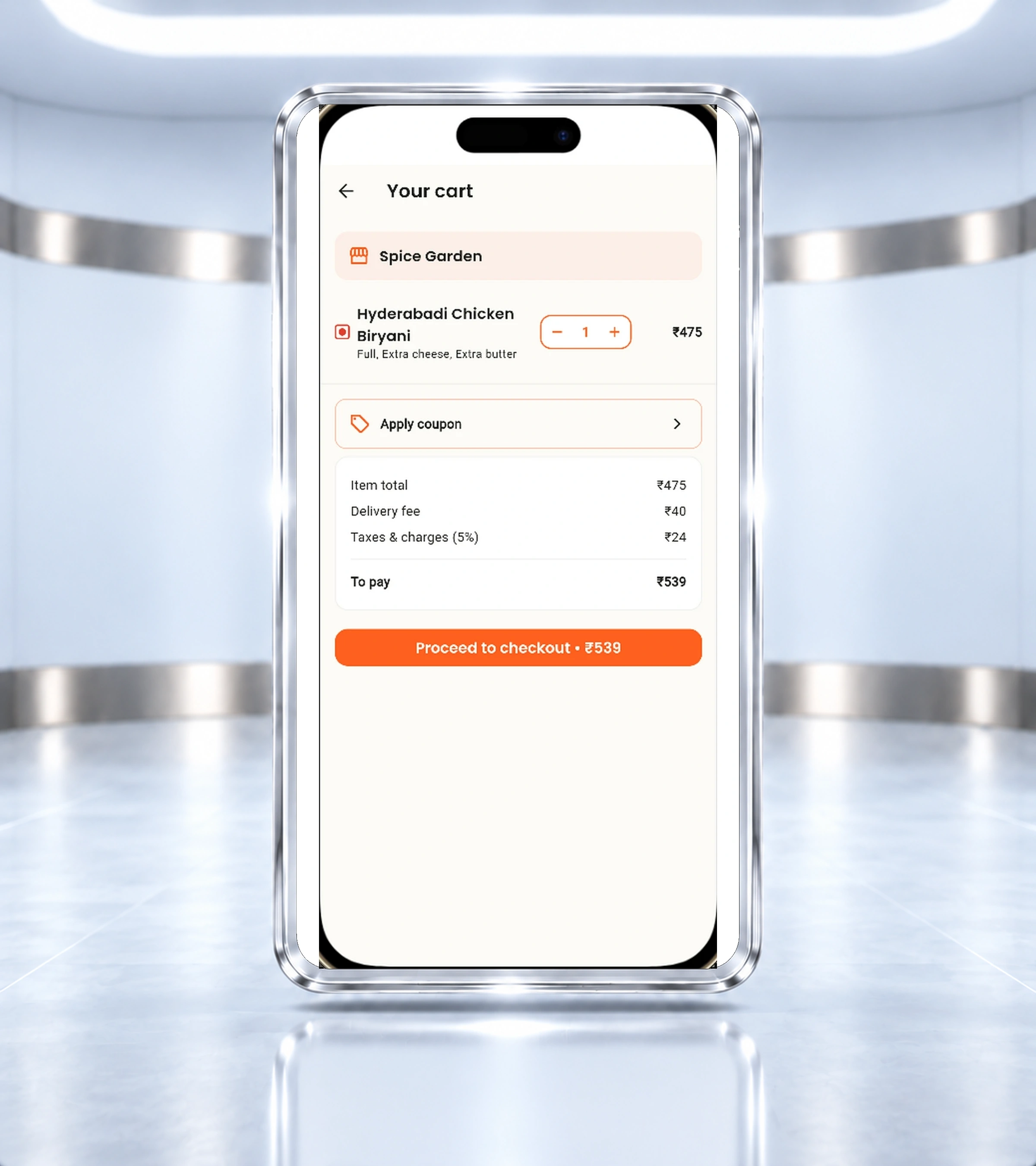 Savora cart and checkout screen