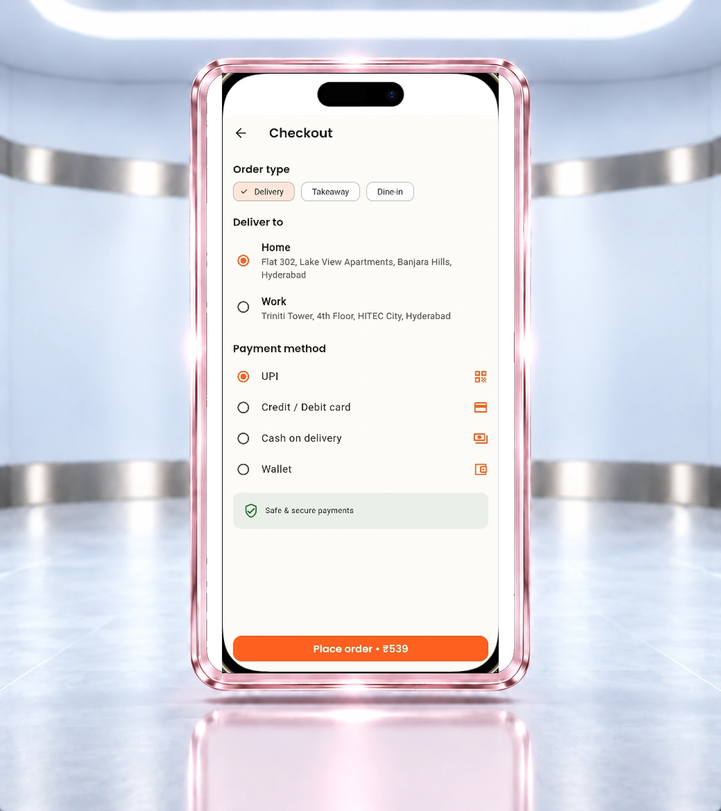 Savora checkout screen