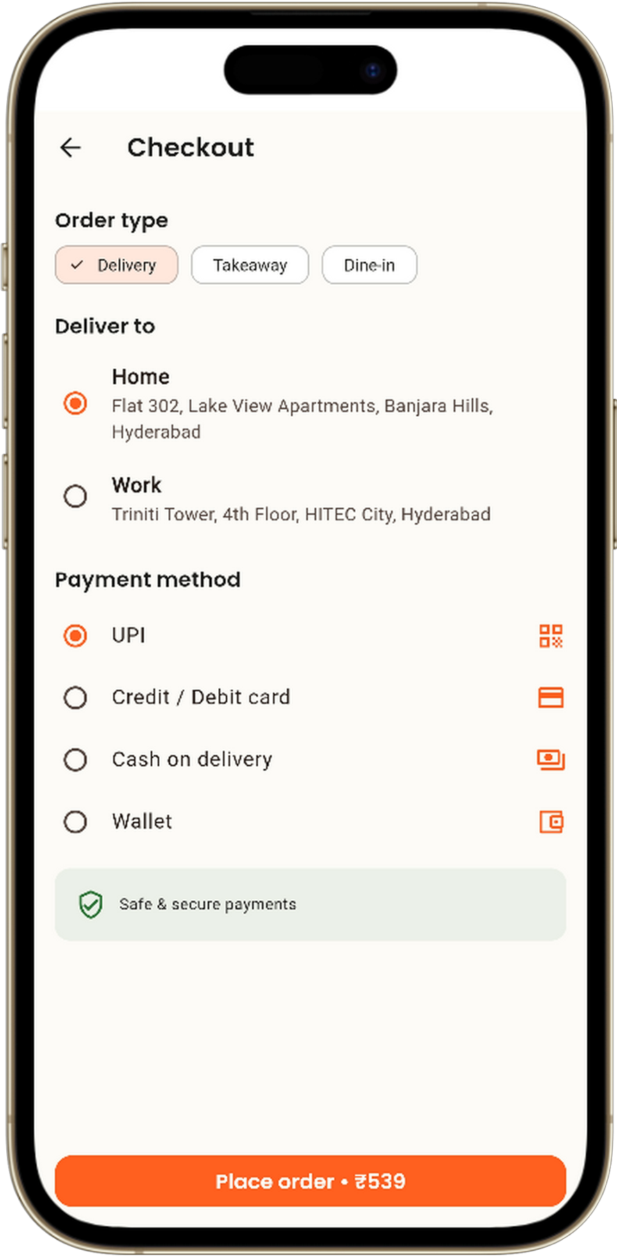 Savora checkout screen